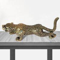 Brass Cheetah Small Statue Desktop Ornament Pen Rack Lucky Animal Leopard Figurines Miniature Home Decoration Crafts Accessories