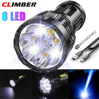 CL ไฟฉาย8led 12000lm,ไฟฉายยุทธวิธีไฟฉายชาร์จไฟได้สว่างมากแบบ Usb โคมไฟมือเครื่องมือฉุกเฉินสำหรับใช้กลางแจ้ง