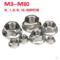 1-20pcs din6923 M3 m4 m5 m6 m8 m10 M12 M14 M16 M20 304 Stainless Steel Hex Flange Nuts Pinking Slip Locking Lock Nut