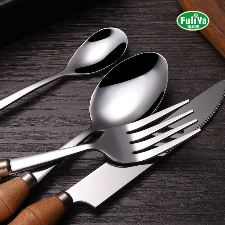 4pcs-stainless-steel-tableware-set-wood-handle-dinnerware-set-fork-spoon-teaspoon-cutlery-set-flatware-sets-cutlery-set