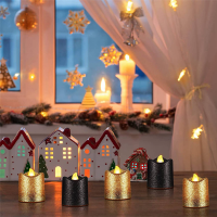 48 Packs Gold Flameless Votive Candles Black Glitter LED Tealights Battery Operated Tea Lights Warm Yellow Light Holder