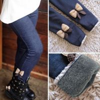 【CC】✢✚  Pants Thick Warm Jean Bow Bottom Leggings Kids Trousers Children