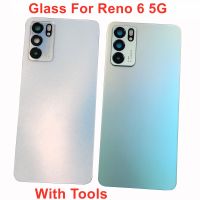 เคสฝาหลังสำหรับ Reno 6 5G ฝาหลังปิดโทรศัพท์แก้วกอริลลาฝาหลัง + กาวติดเลนส์กล้องถ่ายรูป