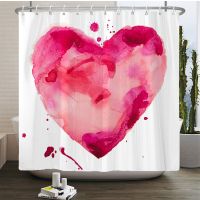 3D Love Romance Red Heart Printed Bath Curtains Waterproof  Polyester Fabric Valentines Day Shower Curtains Bathroom With Hooks