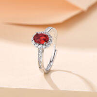 Baoyuan New Fashion Exquisite Oval Simulated Red Group Set with Zircon Colorful Treasure Open Ring Female Ornament XLHR