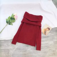 2021Spring Autumn off Shoulder Women Sweaters Elegant Vintage Knitted Solid Jumper High Stretch Top C-077