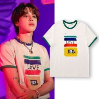 KPOP BANGTAN JIMIN เสื้อยืดผ้าฝ้ายชายและหญิงขนาดใหญ่พิเศษเสื้อรอบคอหลวมสั้นเรียบง่ายเสื้อฮาราจูกุนักเรียนเกาหลี Ins เสื้อยืดเสื้อเชิ้ตลำลอง