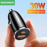 Rocoren USB Type C ที่ชาร์จแบตในรถ30W PD QC อะแดปเตอร์ที่ชาร์จแบตในรถที่ชาร์จสำหรับรถชาร์จแบบเร็วเร็วสำหรับ Xiaomi Samsung Huawei iPhone 14 13 12 Pro