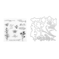 Leaves Flowers Dies and Stamps Sets for Card Making DIY Scrapbooking Metal Cutting Dies and Clear Stamps