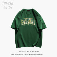 HUANG YOYO เสื้อยืดลำลองผ้าฝ้ายแขนสั้นพิมพ์ตัวอักษร100% สำหรับผู้หญิง