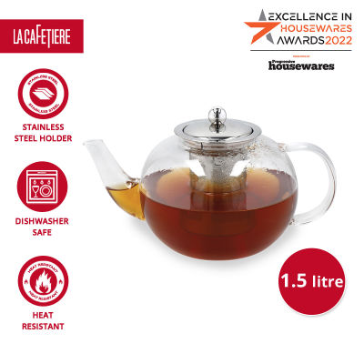 La Cafetiere Le Teapot with Removable Stainless Steel Lid &amp; Infuser , Borosilicate Glass Teapot with Stovetop Safe Tea Kettle กงชงชา แบบสีโปร่งใส/สีเงิน