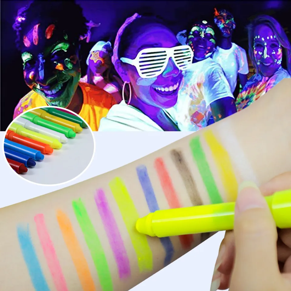 12 Colors Glow Face Body Paint, UV Crayons Makeup Glow in The Black Light Body  Paints for Kids Adult, Fluorescent Neon Face Painting Kit for Birthday  Party Halloween Masquerade Makeup Outdoor