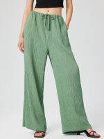 Cider กางเกงขายาวผู้หญิง กางเกงแฟชั่นผญ ลุคชิวๆ สไตล์เกาหลีTexture Drawstring Wide Leg Trousers