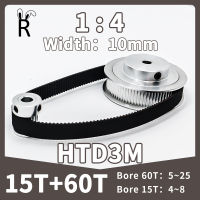 15T 60ฟัน Reduction4:1 HTD 3M Timing Pulley Belt ชุดเข็มขัดกว้าง10มม. Tensioning ล้อ HTD3M 60T 15ฟัน Synchronous Pulley Kit