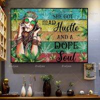 Luyameishop ไอเดียของขวัญที่ไม่ซ้ำกัน: Mad Hustle Hippie Weed Retro โปสเตอร์,ผ้าใบ Wall Art พิมพ์สำหรับตกแต่งบ้าน,เหมาะสำหรับ Hippie Girl Theme