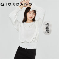 GIORDANO Women T-Shirts Smocked Ruffle Raglan Sleeve Loose Tee Crewneck Collect Waist Fashion Casual Sorona Tshirts 13323863