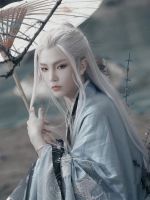 Hanfu วิกผมโบราณชิ้นผมปลอมผมยาวผู้ชายโบราณสไตล์ปลอกหุ้มหัวไม้กอล์ฟแบบบูรณาการการออกแบบทรงผมที่เป็นธรรมชาติและสมจริงสำหรับผู้หญิง