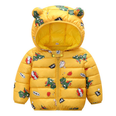 Childrens Autumn And Winter Light Down Jacket Cotton Coat Jacket Ears Hooded Warm Jacket Fashion Printed Jacket