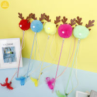 Cat Christmas Antlers Teaser Stick Multicolor Feather Fishing Rod With Bells Pet Supplies For Indoor Cats