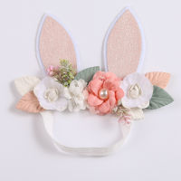 12Pcs / Lot Handmade Floral Easter Headband Baby Bunny Ear แถบคาดศีรษะยืดหยุ่นเด็กวัยหัดเดินอุปกรณ์เสริมผม