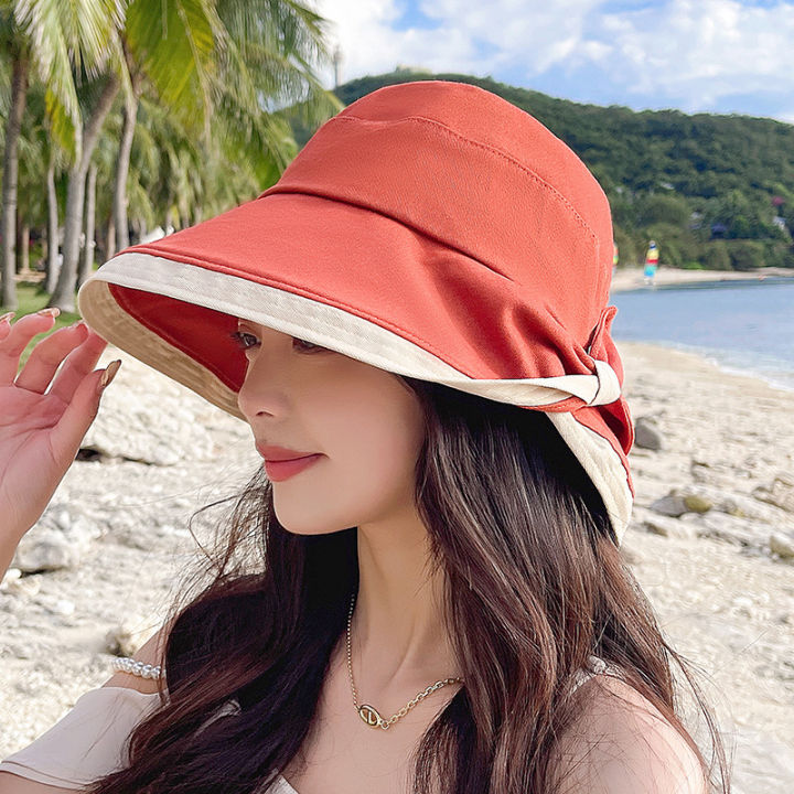 ฤดูร้อนผู้หญิง-bow-tie-แฟชั่นกว้างขนาดใหญ่-brim-sun-หมวกชายหาดกลางแจ้งหมวกชาวประมง-uv-proof-sun-protection-หมวกหมวก