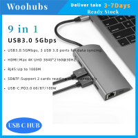 [COD]Woohubs ยี่ห้อฮับชนิด C ที่มี4K ตัวแยก HDMI USB 3.0พอร์ต5Gbps การส่งข้อมูล4K (USB 3.0X3 + Sd/ ตำแหน่งบัตร TF + HDMI + RJ45 + PD) ฮับพอร์ตหลายพอร์ต USB ช่องเสียบ Type C 3.0 Type-C เป็น HDMI