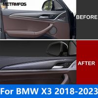 สติกเกอร์คาร์บอนไฟเบอร์มือจับประตูด้านใน,สำหรับรถ BMW X3 SUV 2018-2020 2021 2022อุปกรณ์เสริมตกแต่งรถหมวกครอปกระจกรถ