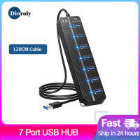 USB Hub 3.0 Multipprise USB ความเร็วสูง Splitter 7พอร์ต2.0 Hub Power Adapter Switch 120ซม. สายยาวหลาย Expander Hub