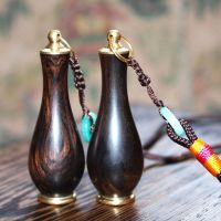 High-end Original Ebony black sandalwood purple sandalwood large-capacity vase snuff bottle Guanyin bottle mascot token pendant copper base