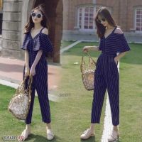 Dee-ya Shop เสื้อผ้าแฟชั่น Jumpsuit สีกรม พร้อมส่ง