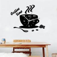 ZZOOI Creative Coffee Cup Wall Clock Sticker Modern Design 3D Mirror Home Decoration Accessories Living Room Background Wall Decor