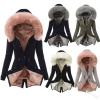 [COD] European and hot style drawstring plus fluffy collar ladies slim-fit cotton-padded jacket