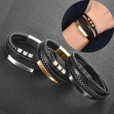 2023 New Style Hand-woven Multi-layer Combination Accessory Stainless Steel Mens Leather Bracelet Fashion Man Jewelry Wholesale