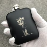 Customized Black King Wolf 304 Stainless Steel Hip Flask DIY 6 OZ Food Grade Portable Flask with Funnle Alcohol Flagon Drinkware