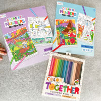 ชุดระบายสีตามตัวเลข สมุดระบายสี color by number และ สีไม้ Color together colored pencils