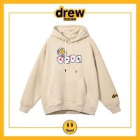 ✸♧ Drew เสื้อยืด มีฮู้ด ขนแกะ ลายหน้ายิ้ม สไตล์สตรีท สําหรับคู่รัก