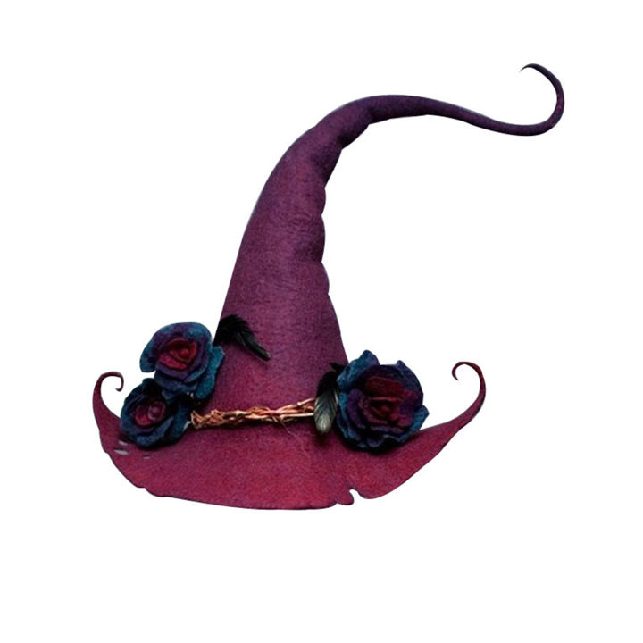 2022-newly-halloween-costume-party-felt-witch-hats-with-flower-handmade-halloween-party-cosplay-props-for-women