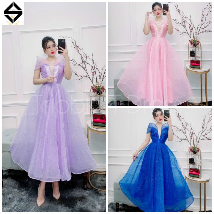 Đầm xoè phồng công chúa bẹt vai lưới kim tuyến TRIPBLE T DRESS ...