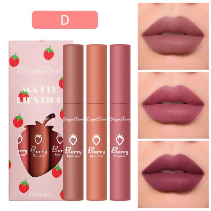 ELECOOL 3 Colors Long Lasting Lip Gloss Set Kit Matte Velvet Liquid Lipstick Waterproof Moisturizing ​Lip Makeup Cosmetics