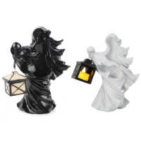 LED Halloween Ornament Resin Witch Sculpture Statue Lantern Garden Terrace Festivals Decoration