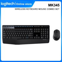 คอมโบเมาส์แป้นพิมพ์ไร้สาย MK345 Logitech สำหรับแล็ปท็อปพีซีแสงตามหลักสรีรศาสตร์เมาส์