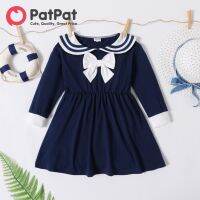 PatPat Toddler Girl Preppy Style Bowknot Design ชุดกะลาสีแขนยาว