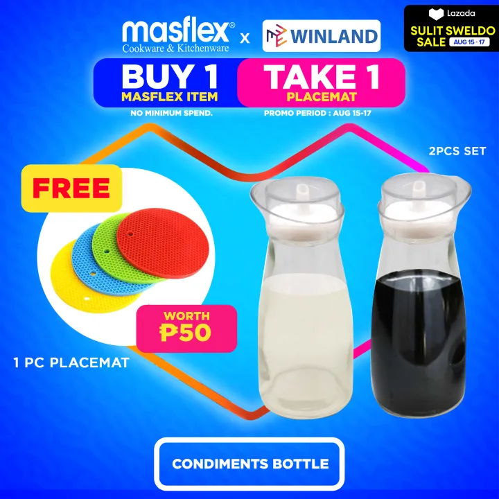 Masflex Original 320mL 2 Piece Glass Condiments Soy Sauce Vinegar ...