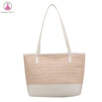 【Fashion Park】{2023-New}?ฟางทอกระเป๋าถือผู้หญิงหนัง PU ประกบไหล่ Totes กระเป๋าสำหรับการเดินทาง