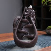 Handmade Porcelain Dragon Backflow Incense Burner Feng Shui Decor Censer Waterfall Incense Holder Living Room Creative Ornament