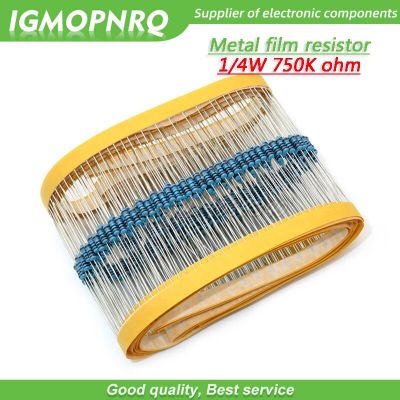 100pcs Metal film resistor Five color ring Weaving 1/4W 0.25W 1% 750K 750K ohm 750Kohm