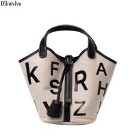 Diinovivo Canvas Women Handbags Letter Printing Design Small Bucket Bag New Fashion Casual Women Bag  Ladies Tote WHDV1604