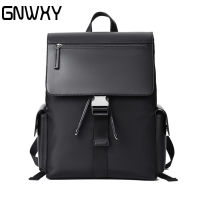 GNWXY Korean popular mens backpack large-capacity student school bag PU soft leather casual business laptop backpack