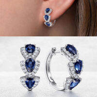 Chic Blue Cubic Zirconia Hoop ต่างหูผู้หญิงสีเงิน Dainty Circle ต่างหูสวมใส่ทุกวันแฟชั่นอเนกประสงค์เครื่องประดับของขวัญ