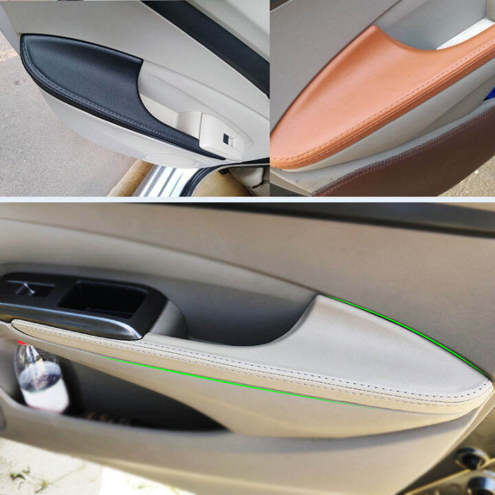 4Pcs รถจัดแต่งทรงผมไมโครไฟเบอร์หนังภายในประตู Armrest แผงสำหรับ Honda